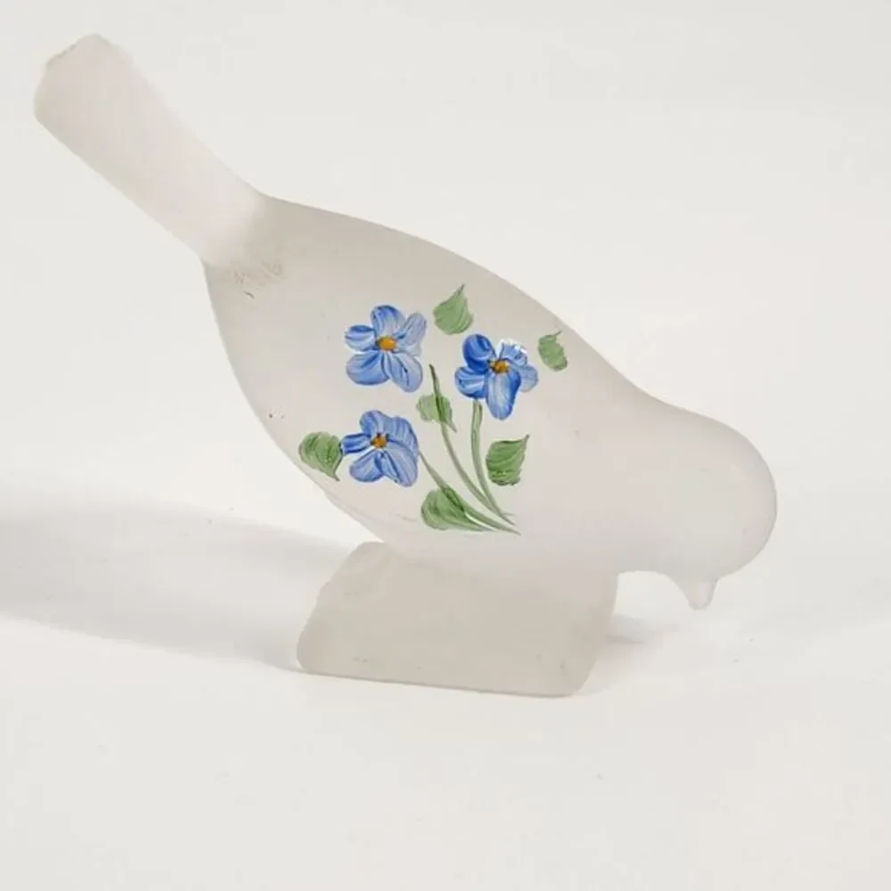 Frosted Glass‎ Sparrow Bird Hand Painted Flowers Small Figurine